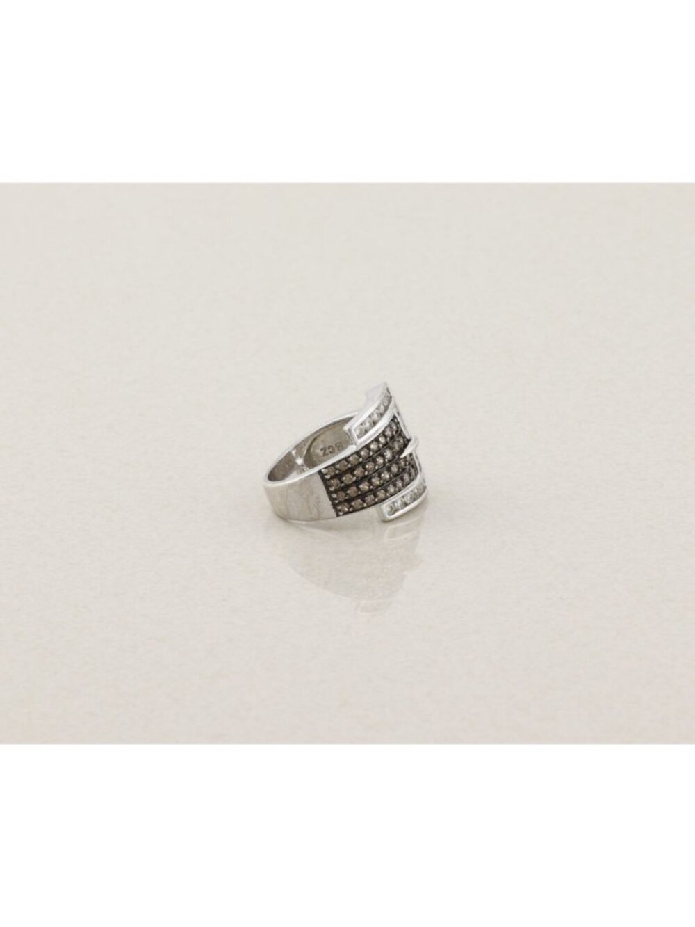 Sterling Silver Sparkly Brown & White Cubic Zirconia Belt Buckle Ring Size 6 3/4 - Picture 7 of 8
